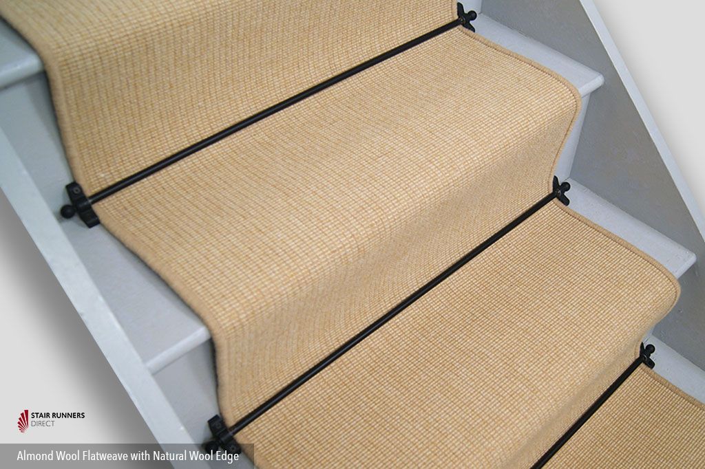 Almond Wool Flatweave Premium Stair Runner with Natural Wool Edge 7m x 60cm