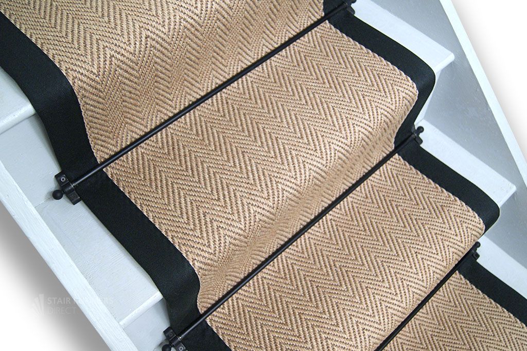 Anywhere Rye Herringbone Stair Runner with 5cm Black Border 7m x 60cm
