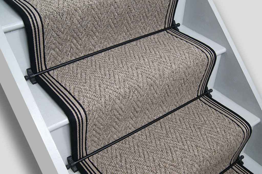 Arizona Cappuccino Herringbone Stair Runner with Marylebone Border 650cm x 60cm
