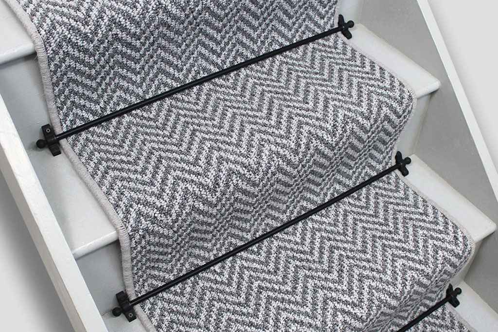 Atlantic Herringbone Cormorant Stair Runner with Light Grey Wool Edge 7mx60cm