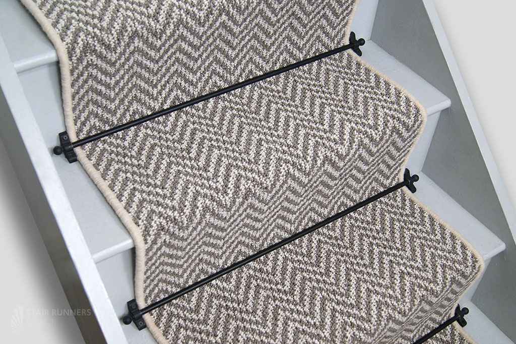 Atlantic Herringbone Taupe Stair Runner with Cream Wool Edge