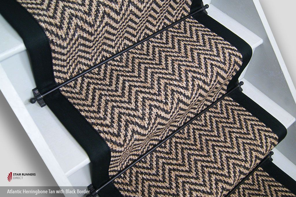 Atlantic Herringbone Tan Stair Runner with Black Border 60cm x 7m
