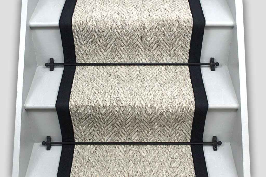Country Herringbone Berber Stair Runner with Black Border 7m x 44cm