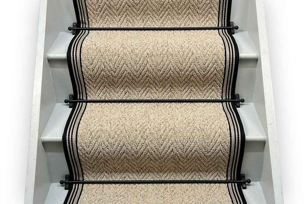 Country Herringbone Biscotti Stair Runner With Marylebone Border