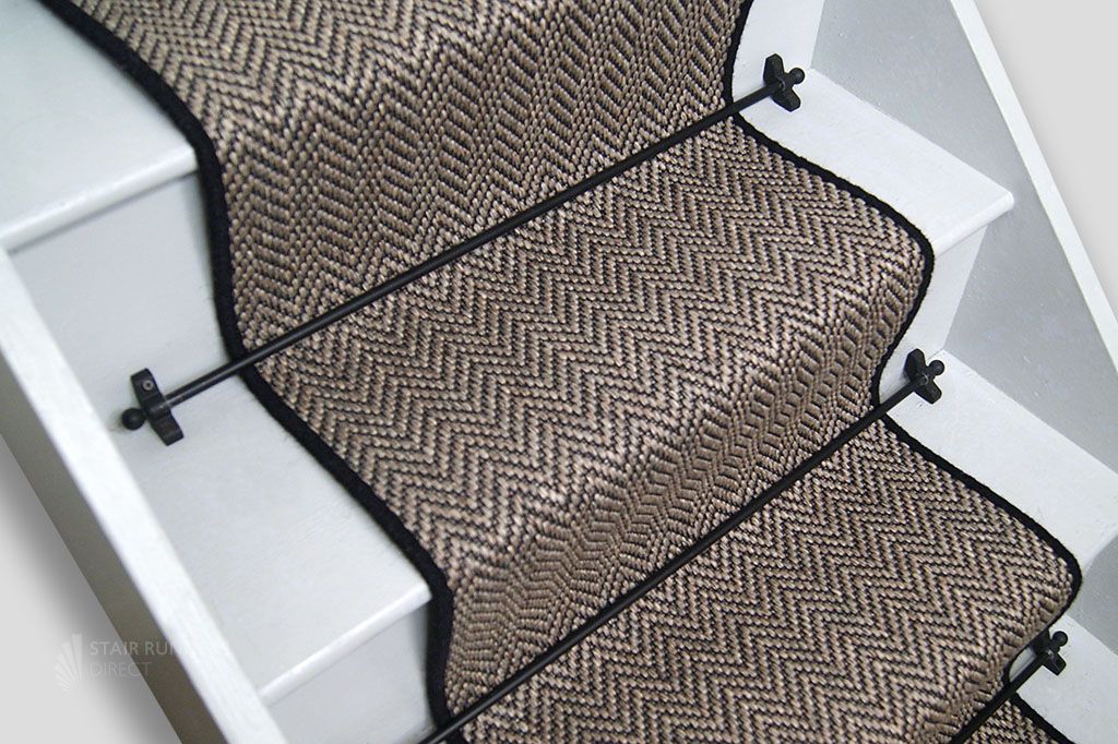 Boston Jute Herringbone Stair Runner with Black wool edge 630cm x 59cm
