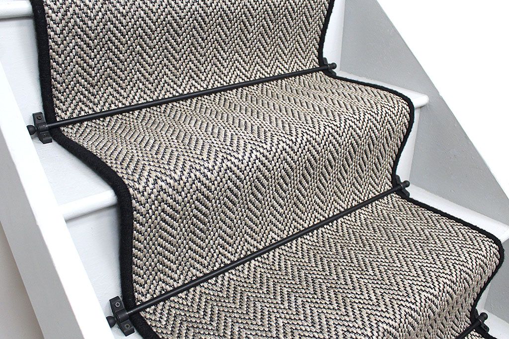 Boston Taupe Herringbone Stair Runner with Black Wool Edge 520x65cm
