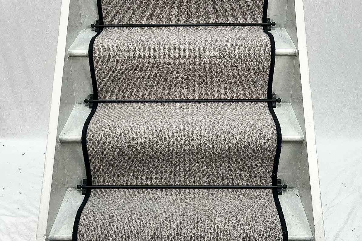 Charcoal Small Boucle Grey Wool Stair Runner with Black Wool Edge