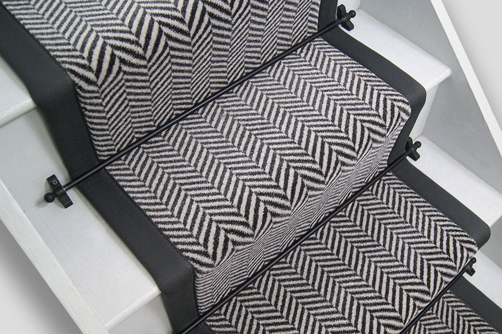 Charcoal Wilton Herringbone Stair Runner with Graphite Border 57cm x 7m