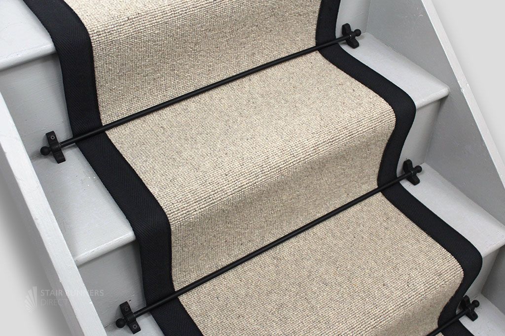 Glen Loop Wool Coir Stair runner with Black Border 665cm x 45cm