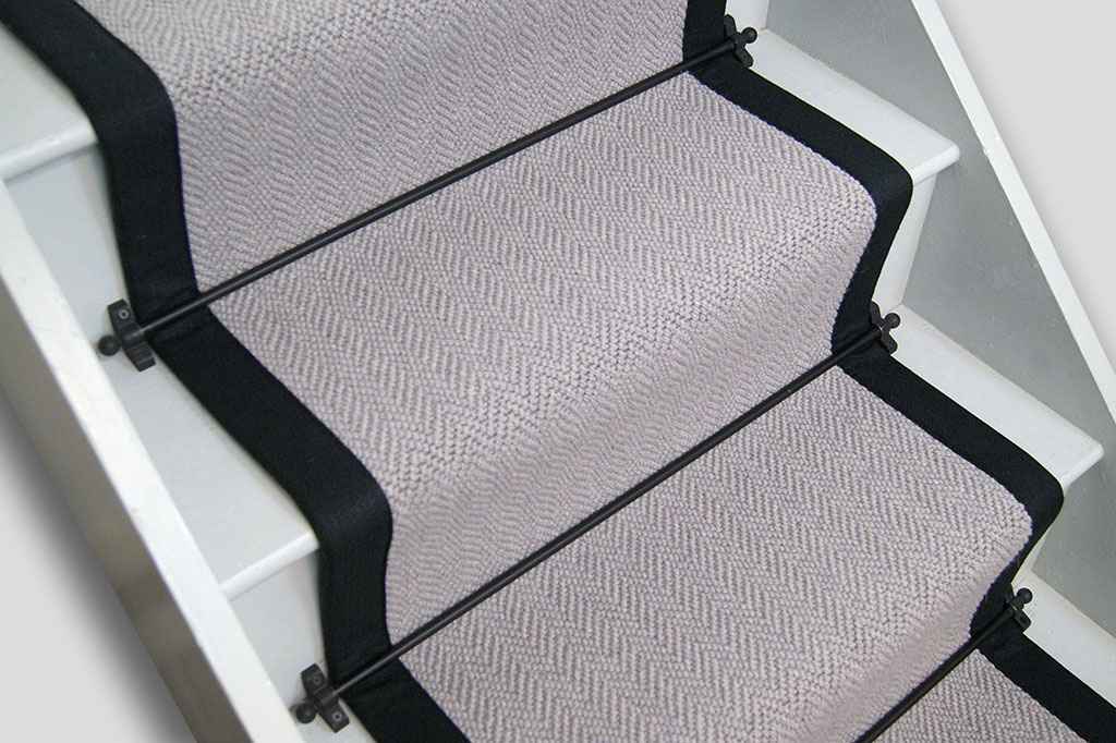 Crucial Trading Wilton Svelte Grey Herringbone Stair Runner with Midnight Border 7m x 60cm