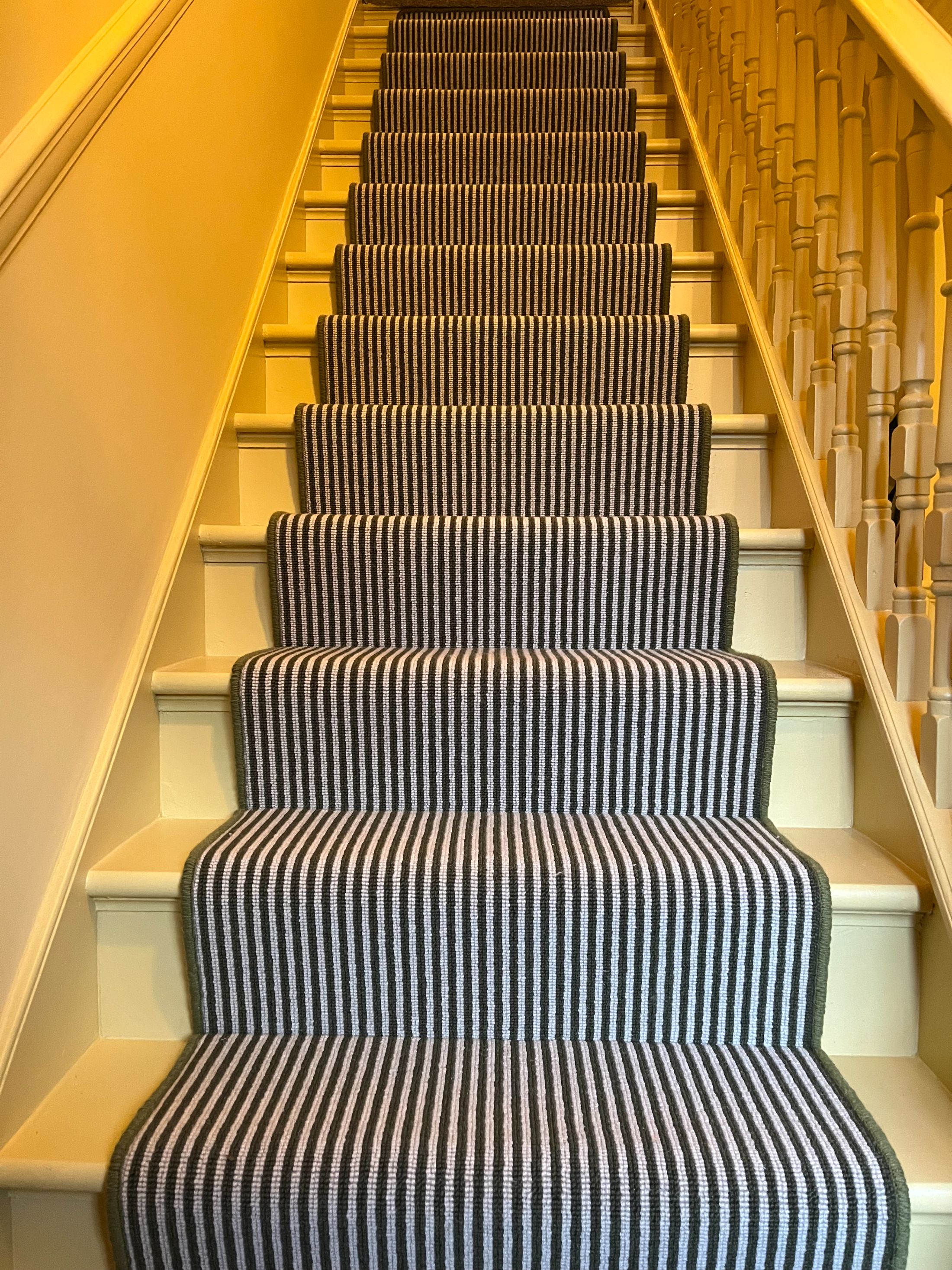 Deco Collection Green Striped Stair Runner with Green Wool Edge