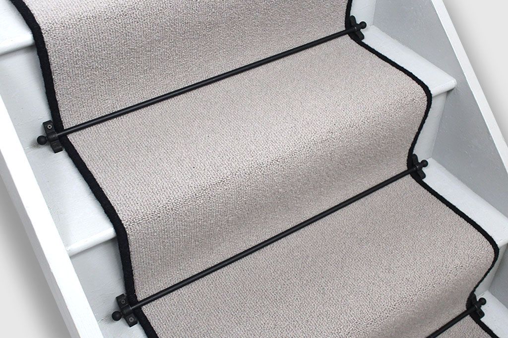 Dove Plain Rib Stair runner with Black Wool Edge 60 x 575cm