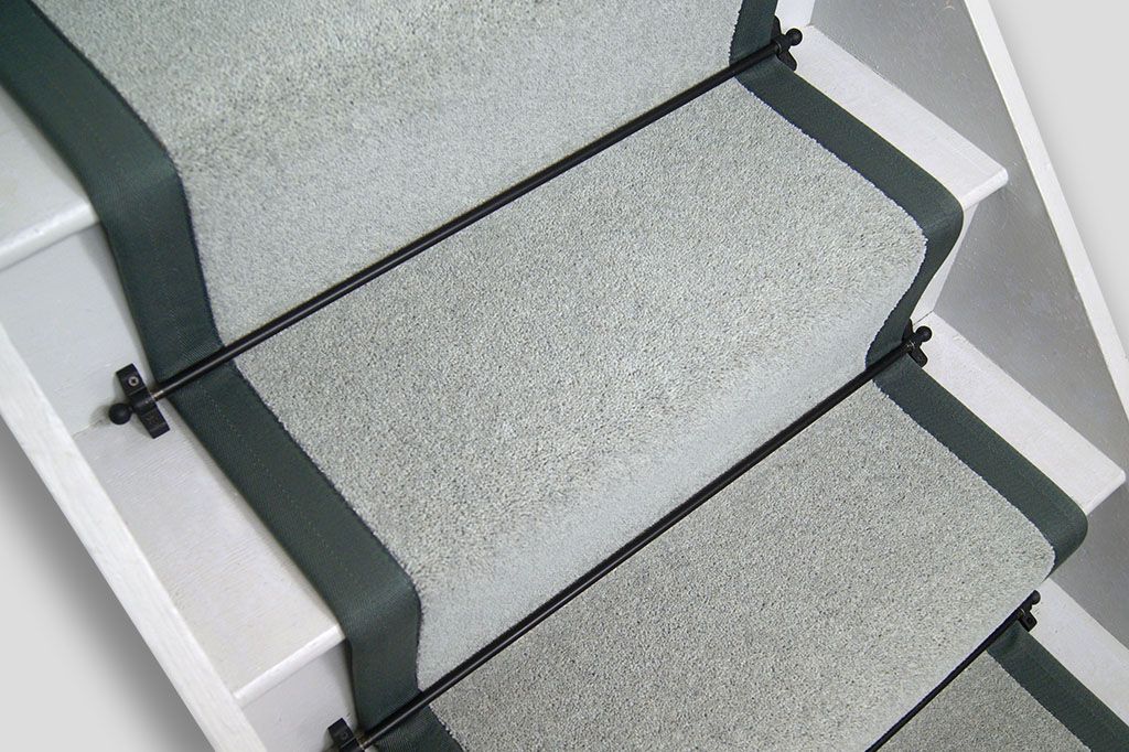 Plain Duck Egg Stair Runner with Pine Border 60cm x 6m