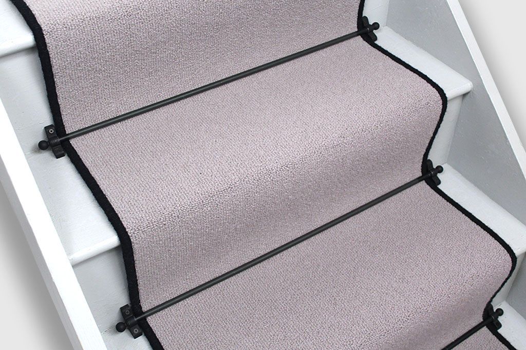 Dusky Lilac Wool Stair Runner with Black Wool Edge 55 x 650cm