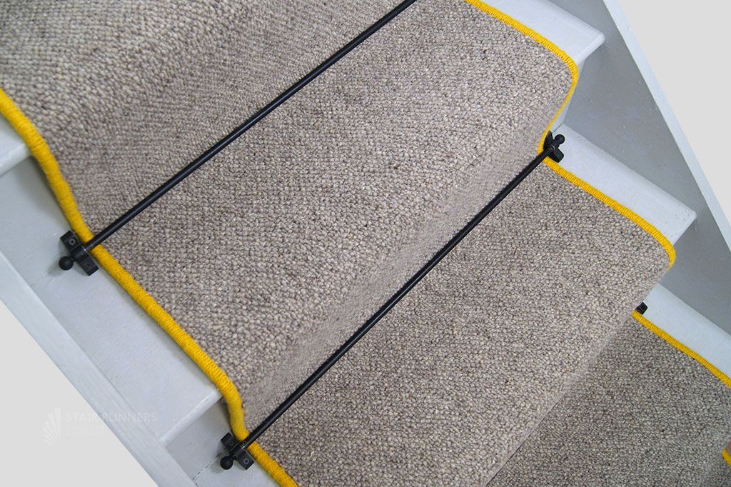 Earth Stone Wool Stair Runner with Yellow Wool Edge 59cm x 7m