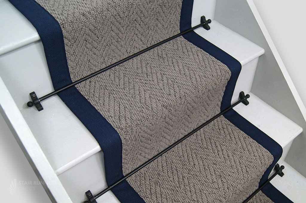 Country Herringbone Elephant Stair Runner with Navy cotton border 7m x 50cm