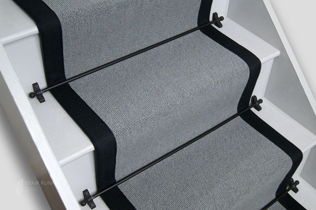 Flint Wool Boucle Stair Runner with Black Border 590cm x 60cm