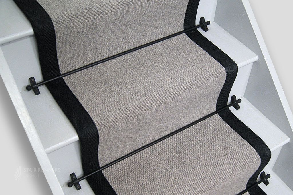 Glen Loop Wool Tungsten Stair runner with Black Border 550x55cm