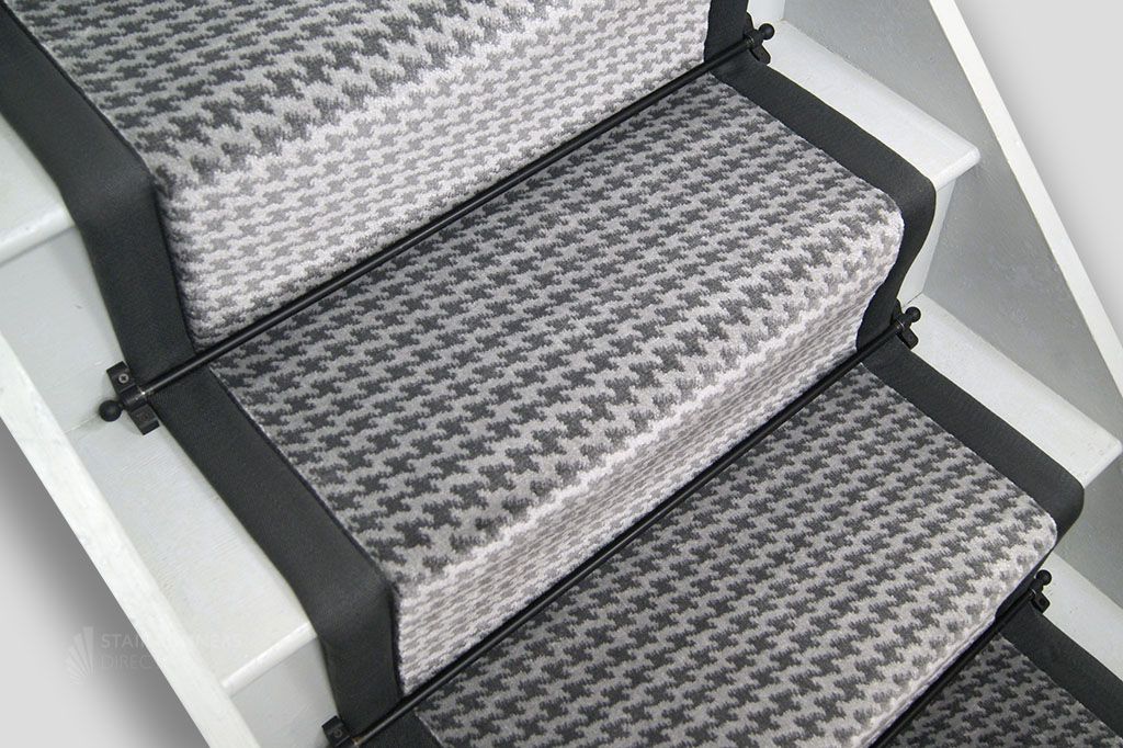 Grey Houndstooth Stair Runner with Graphite Border 60 x 680cm