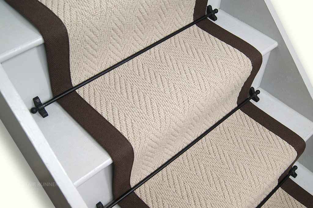 Harrison Cream Herringbone Stair Runner with Hickory 5cm Cotton Border 55cm x 7m