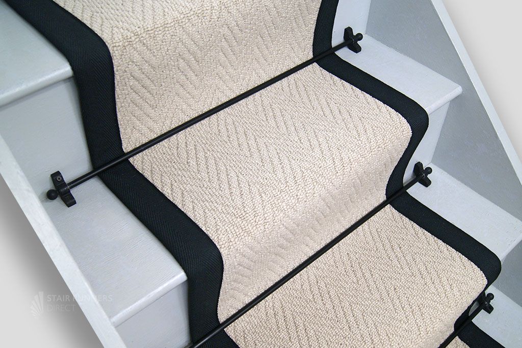 Harrison Cream Herringbone Stair Runner with Black Border 7m x 50cm
