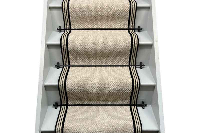 Inishowen Hessian Wool Stair Runner with Black Striped Border