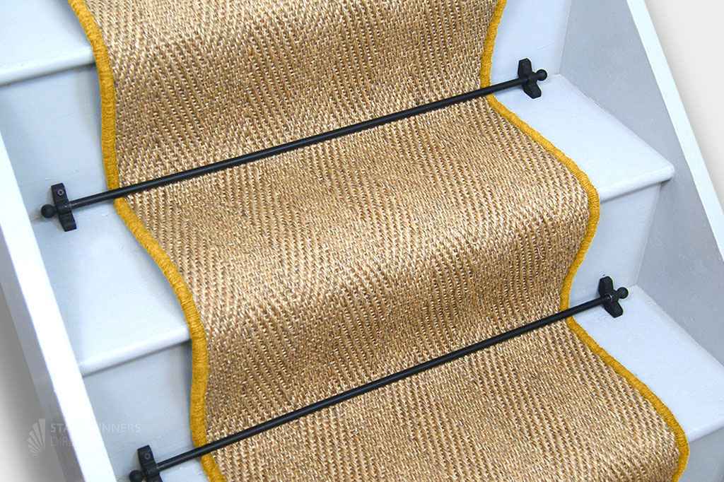 Honey Herringbone Sisal Stair Runner with Yellow wool edge 7m x 39cm