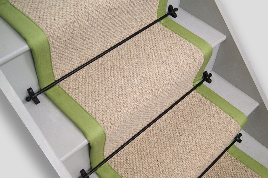 Inishowen Hessian Wool Stair Runner with Lawn Green Border 55cm x 7m