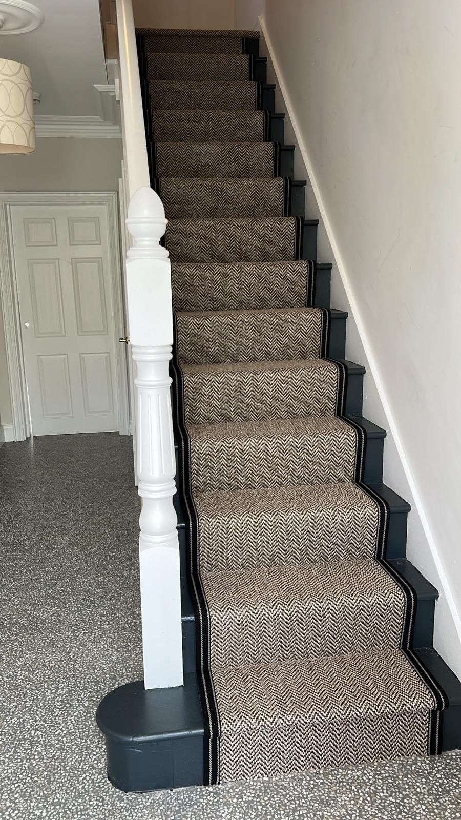 Boston Twine Herringbone Stair Runner with Malton Border