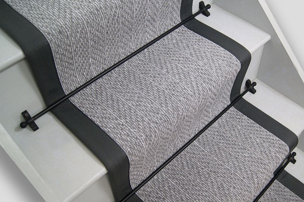 Light Grey Briar Herringbone Stair Runner with Graphite Border 51cm x 660cm