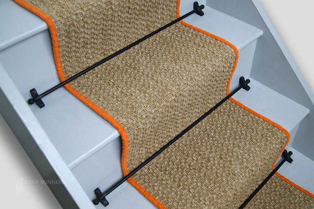 Manaus Honey Stair Runner with Orange wool edge 45cm x 680cm