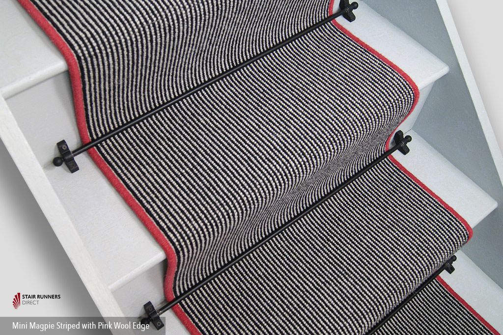 Mini Magpie Wool Striped Stair Runner with Pink Wool Edge 7m x 55cm
