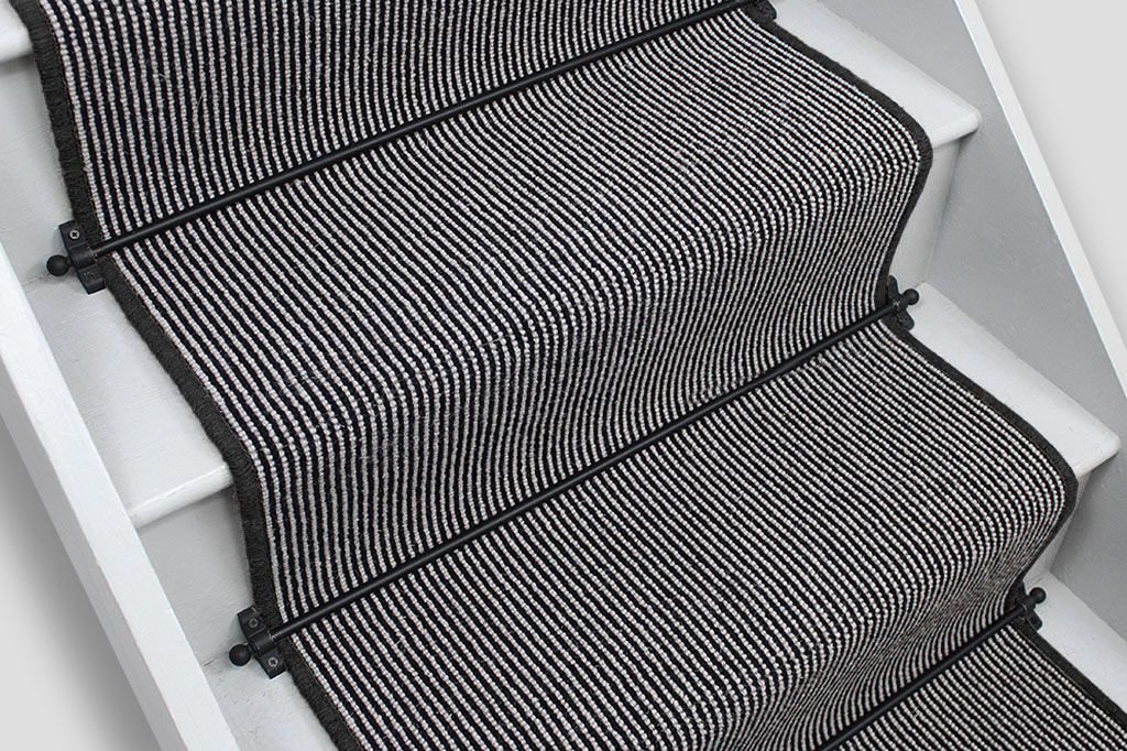 Mini Magpie Wool Striped Stair Runner with Black Wool Edge 7mx62cm