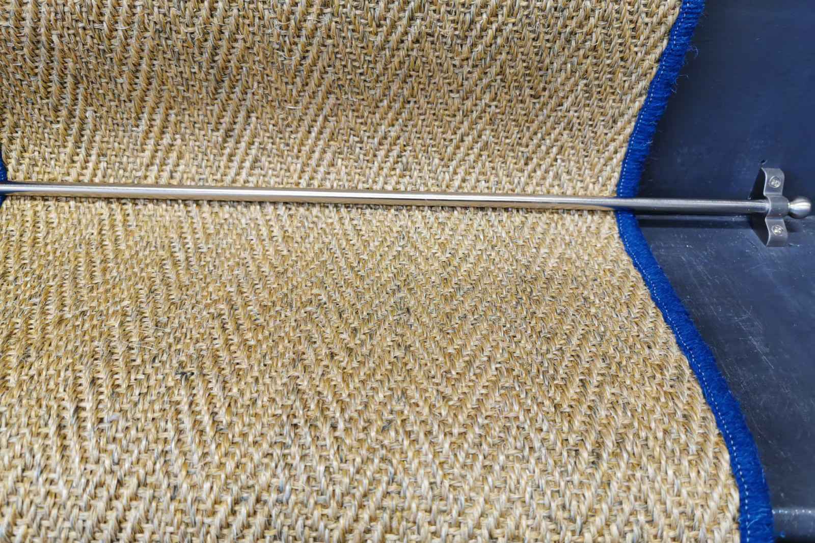 Oatmeal Herringbone Sisal Stair Runner with Blue Wool Edge