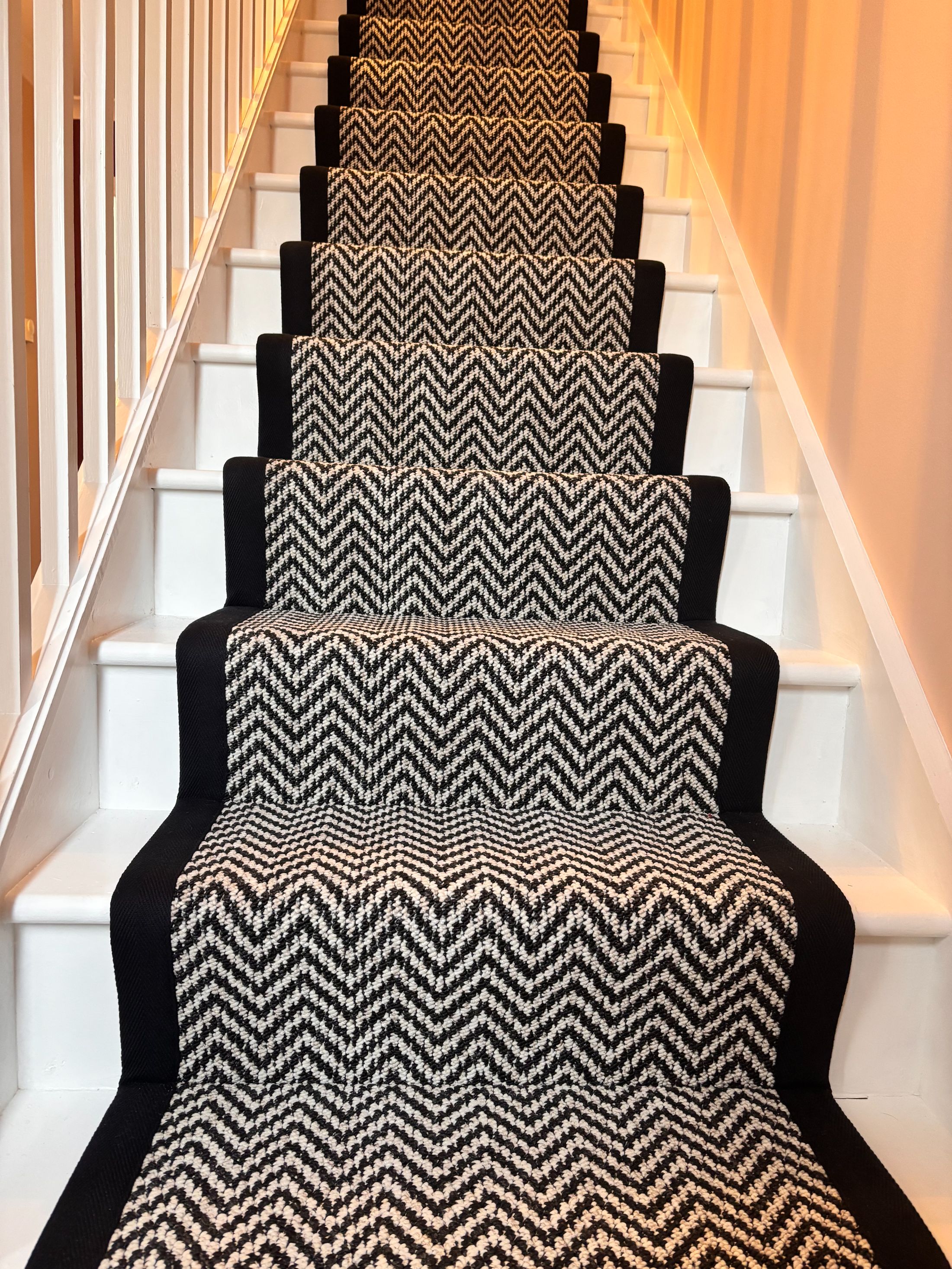 Atlantic Herringbone Orca Stair Runner with Black Border