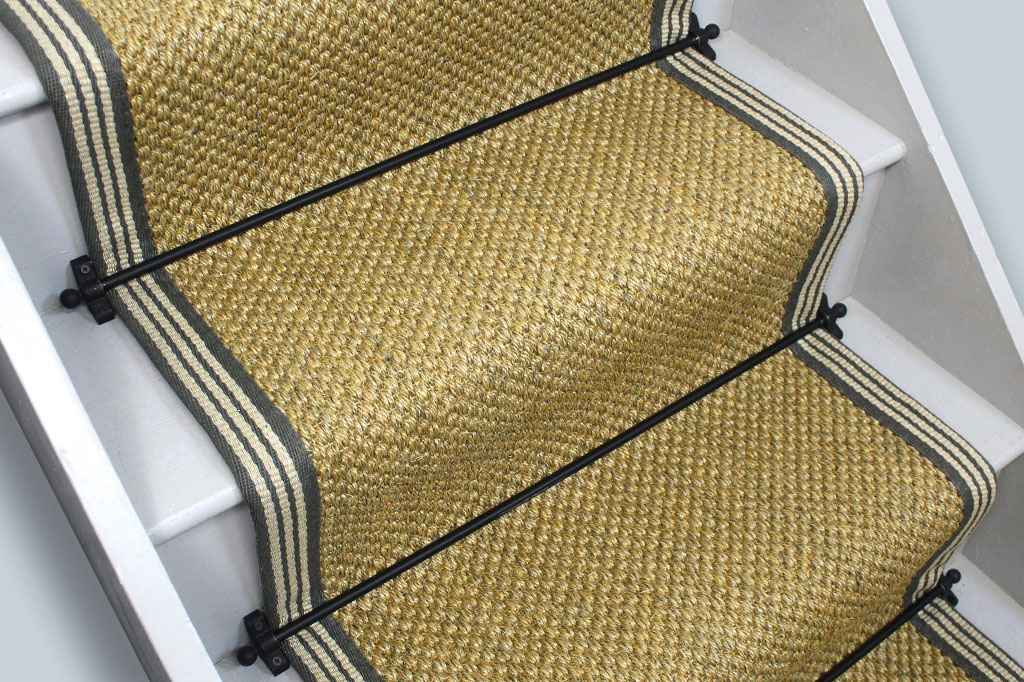 Oriental Natural Sisal Stair Runner with Grey Striped Border 7m