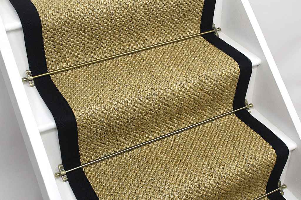 Oriental Natural Sisal Stair Runner with Black Border 650cm x 58cm