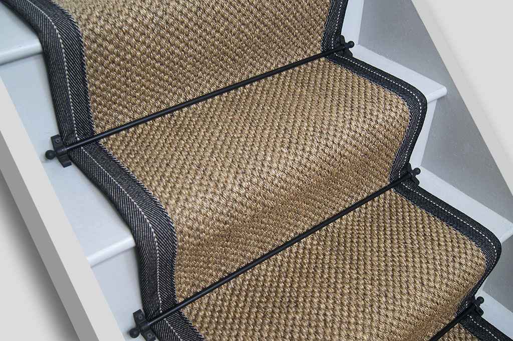 Oriental Pewter Sisal Stair Runner with Wexford Cotton Border 3m x 60cm