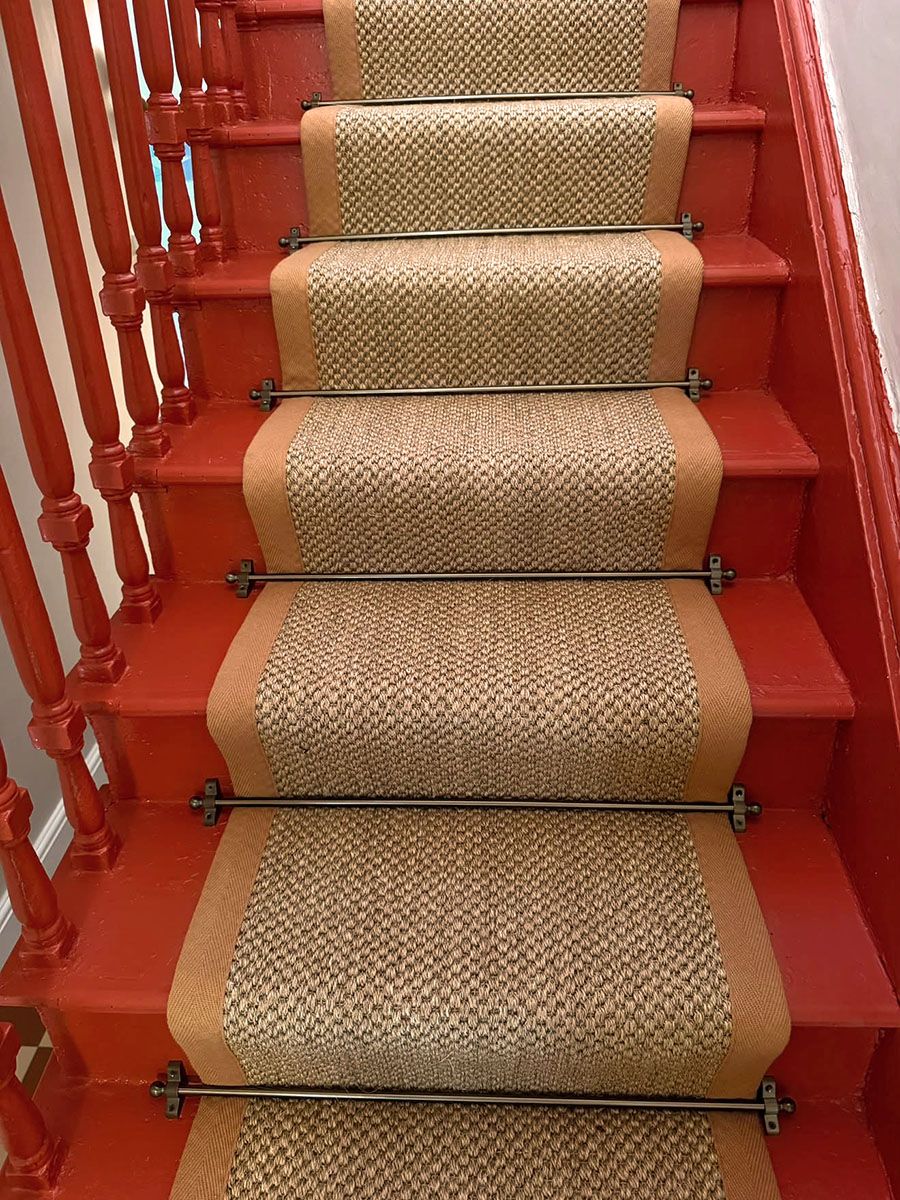 Oriental Natural Sisal Stair Runner with Toffee Border