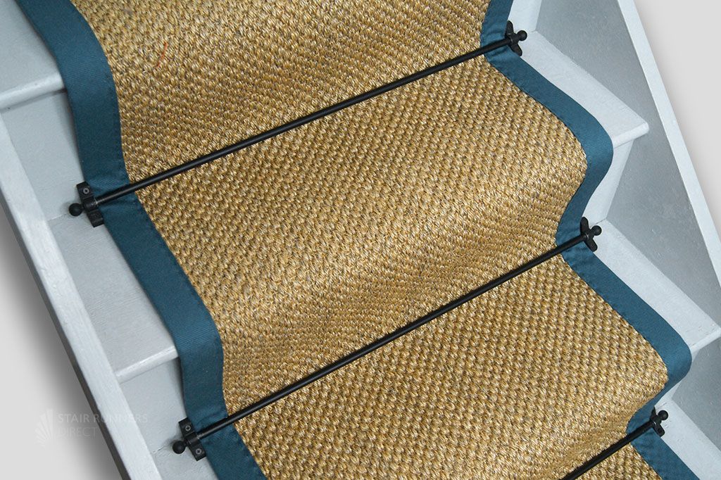 Oriental Natural Sisal Stair Runner with Black Border 570cm x 60cm