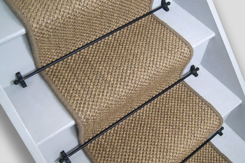 Oriental Pewter Sisal Stair Runner with Pewter Wool Edge 49cm x 640cm