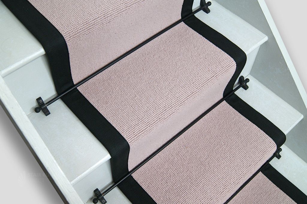 Oyster Plain Wool Stair Runner with Back Border 650x51cm