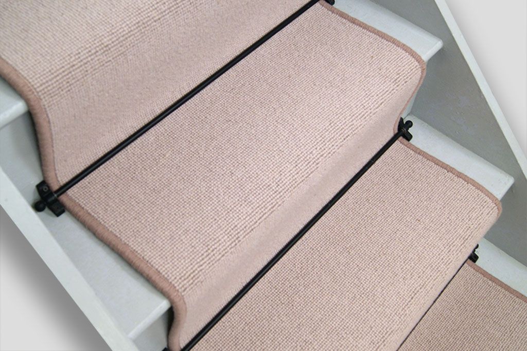Oyster Plain Wool Stair Runner with Mauve Wool Edge 60cm x 650cm