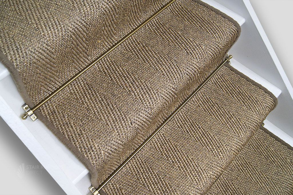 Pewter Herringbone Sisal Stair Runner with Pewter Wool Edge 65cm x 580cm