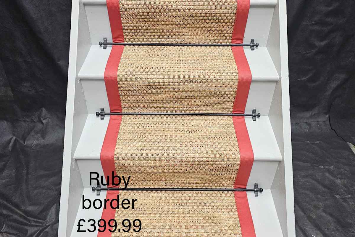 Nature Weave Rainbow Flatweave stair runner with Ruby Cotton Border