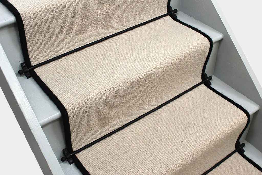 Natural Rib Shell Hessian Wool Stair Runner with Black Wool Edge 7m x 60cm