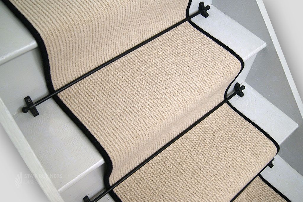 Rib Champagne Stair Runner with Black Wool Edge 7m x 50cm