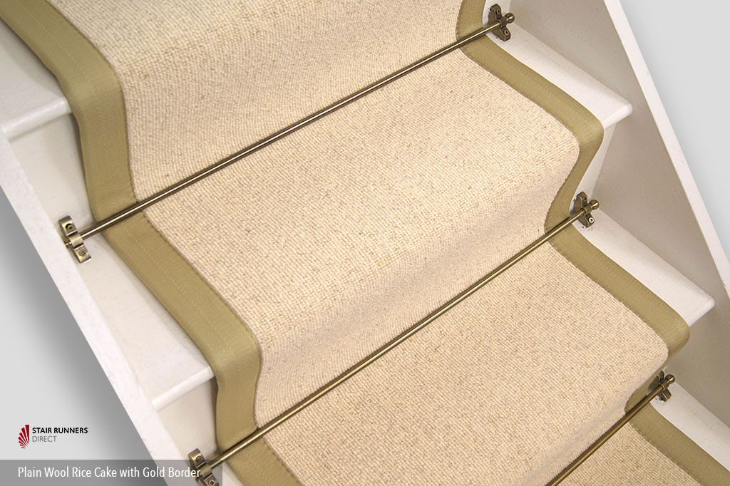 Plain Wool Rice Cake Stair Runner with Gold Border 60cm x 750cm