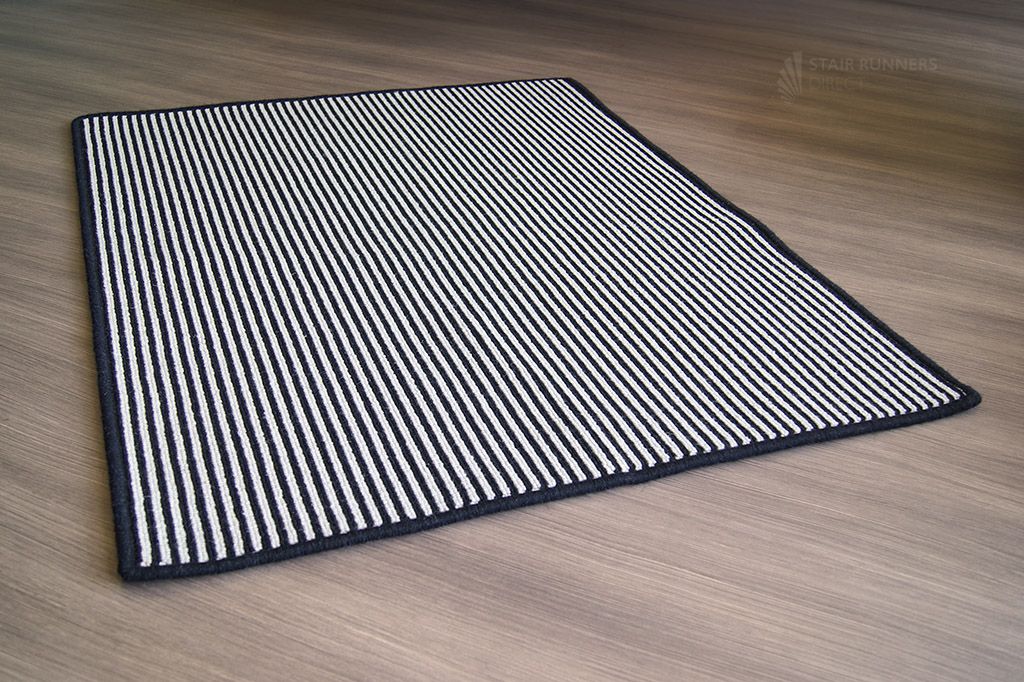 Magpie Striped Rug with Black Wool Edge 105x94cm