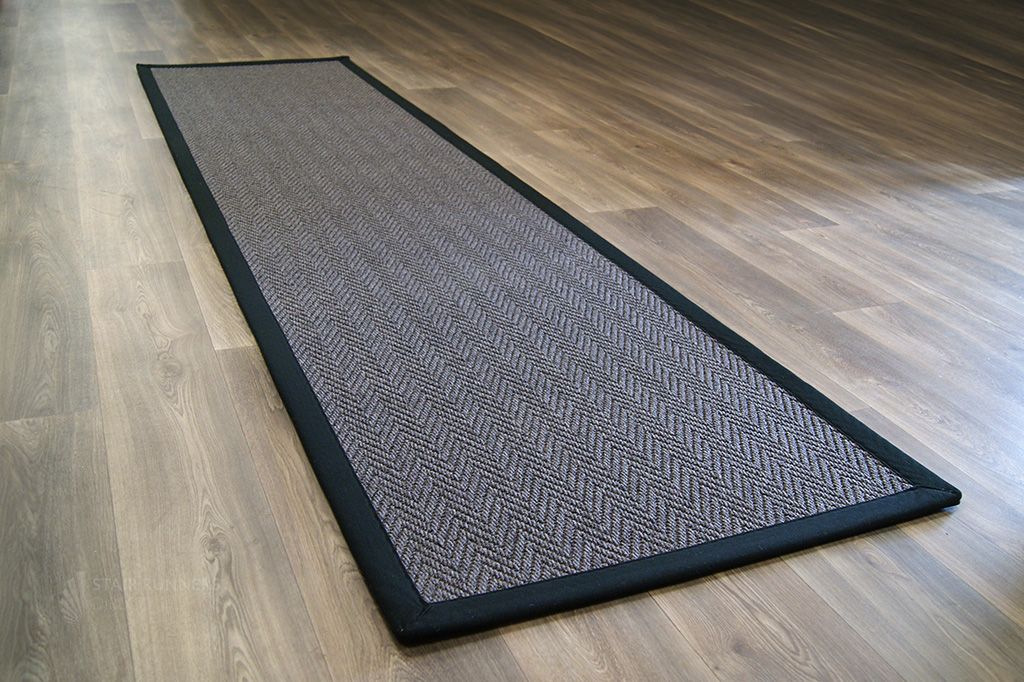 Arizona Vintage Slate Herringbone Rug with a 5cm Black Border 340x85cm